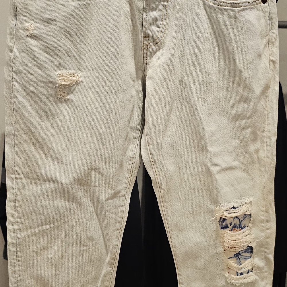 Womens Distressed Cream Jeans
